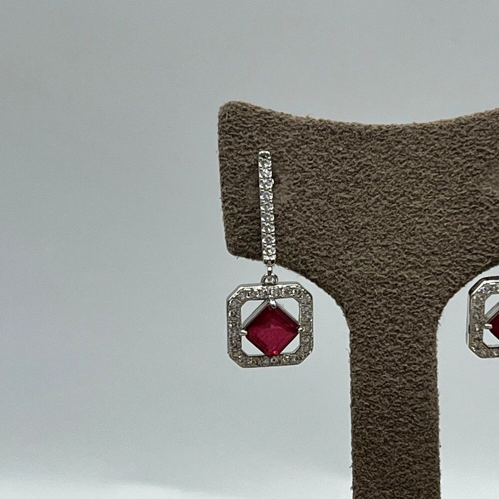 Lab Created Ruby And Cz Art Deco Dangle Pierced E… - image 2